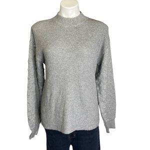 VINCE CAMUTO Polka Dot Long Balloon Sleeve Mock Neck Sweater Gray Large